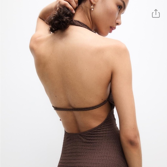 Pull & Bear Textured Halter Midi Dress Brown - Picture 6 of 7